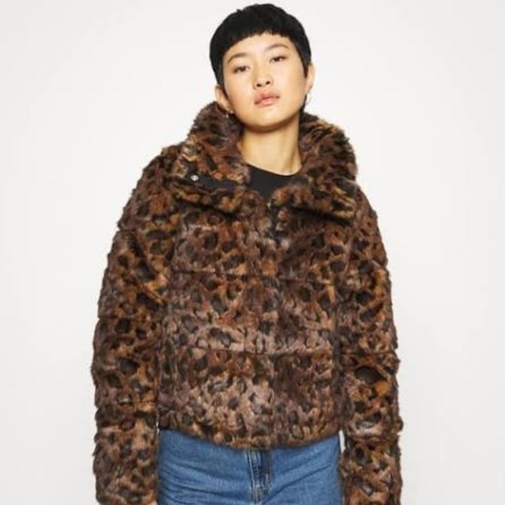 A&F Faux Fur Leopard Print Mini Puffer